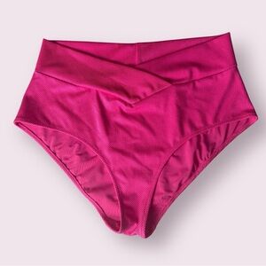 Aerie High Waisted V-front Bikini Bottom Size XL Neon Pink Full Coverage Beach